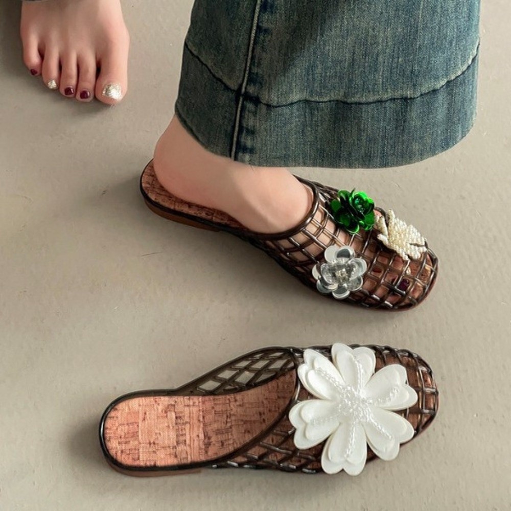 Round Toe PVC Crystal Slippers - đánh giá và giá Fishing Net