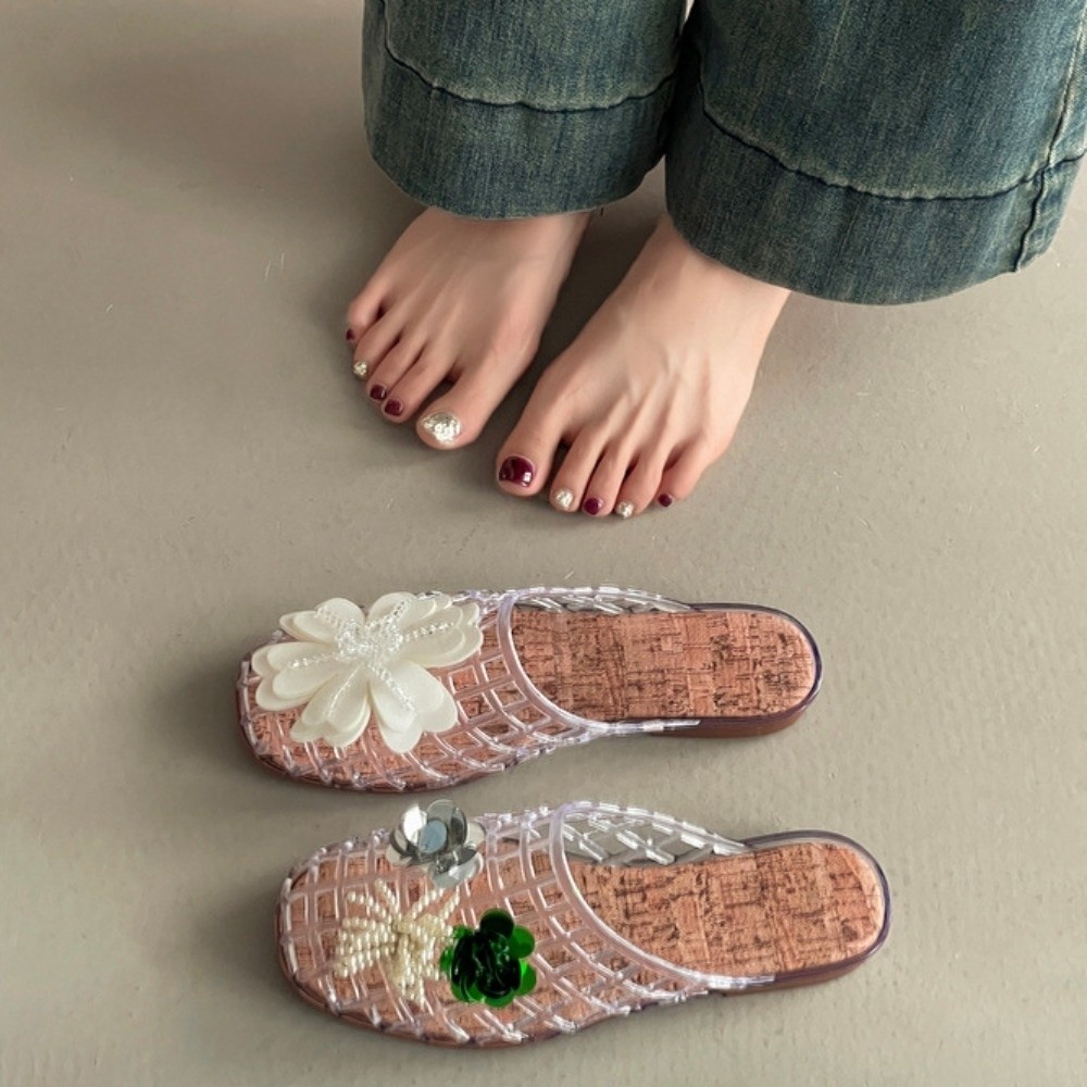 Round Toe PVC Crystal Slippers - đánh giá và giá Fishing Net