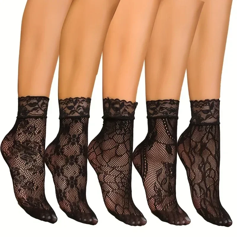5 Pairs Floral Lace Socks Thin - đánh giá và giá Fishing Net