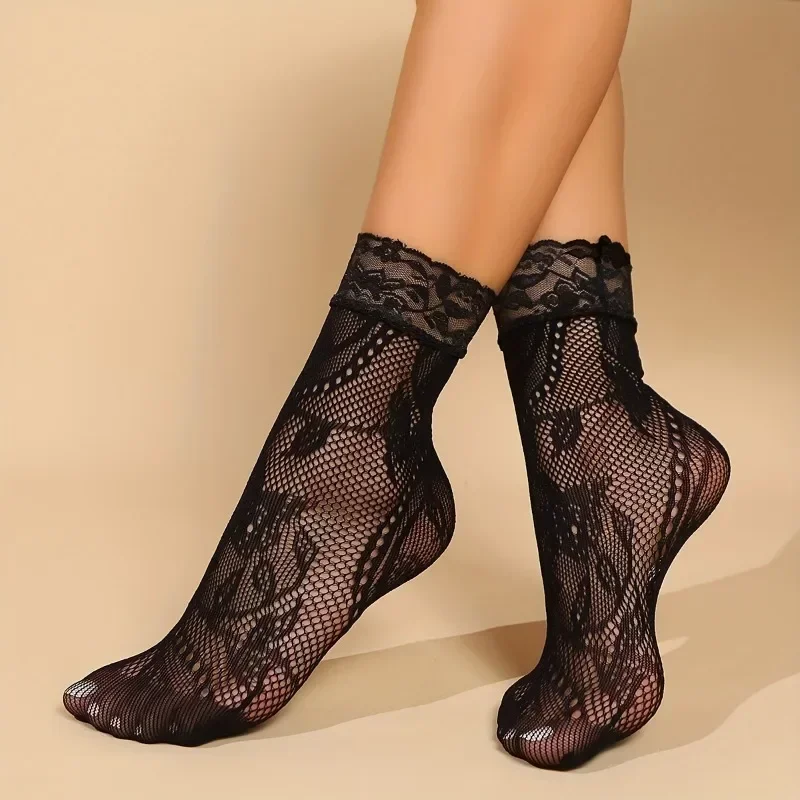 5 Pairs Floral Lace Socks Thin - đánh giá và giá Fishing Net