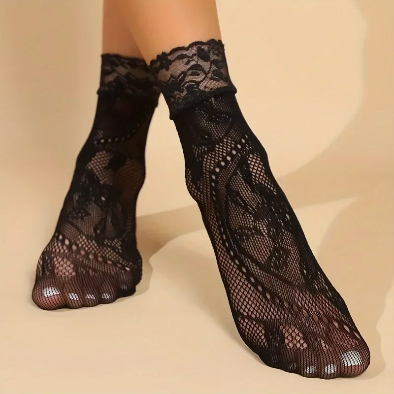5 Pairs Floral Lace Socks Thin - đánh giá và giá Fishing Net